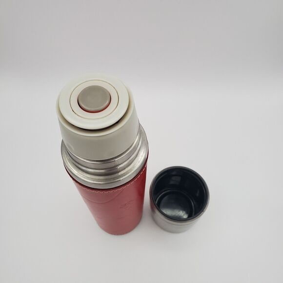 Starbucks Stainless Steel Thermos 2004 Mug Red Leather Floral Sleeve 12oz - Picture 3 of 14